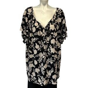 Womens Size 3X Croft‎ & Barrow Vneck Blouse Black & Cream Floral Flowy